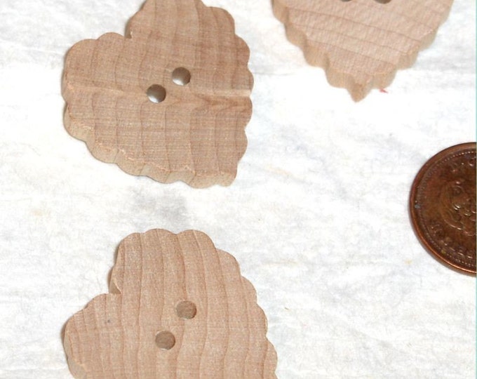Wood  Buttons - Set of 4 - Fancy Heart Shaped