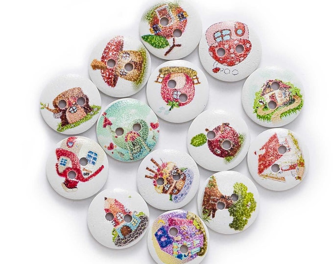 Cottages and Treehouses Buttons  set of 10  /  VV