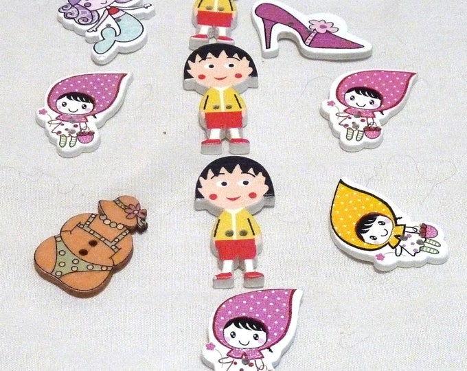 Buttons Little Ladies little people set of 10 / M6