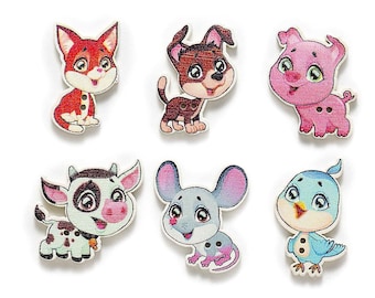 Mixed Dye Cut Animals Buttons set of 10 / KK