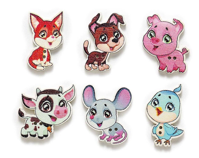 Mixed Dye Cut Animals Buttons set of 10 / KK