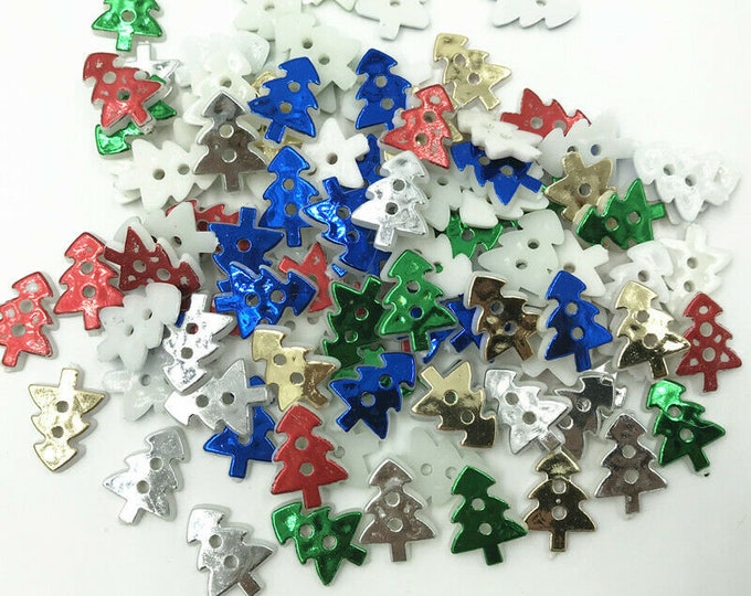 Buttons Glittery Christmas Trees  set of 10  / 306