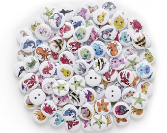 10pcs Fish Pattern Wood  Buttons 15mm      AA