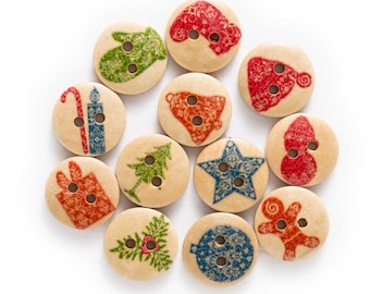 Christmas Series Wooden Buttons set of 10  / B