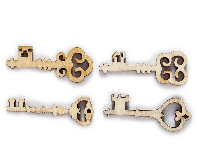 Fancy Wood Skelton Keys Buttons  set of 10  / 2