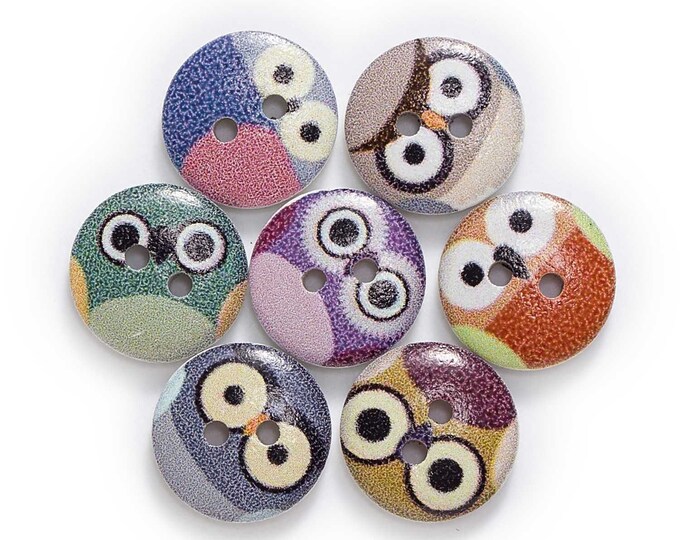 Owl Faces Round Button se of 10  /  8