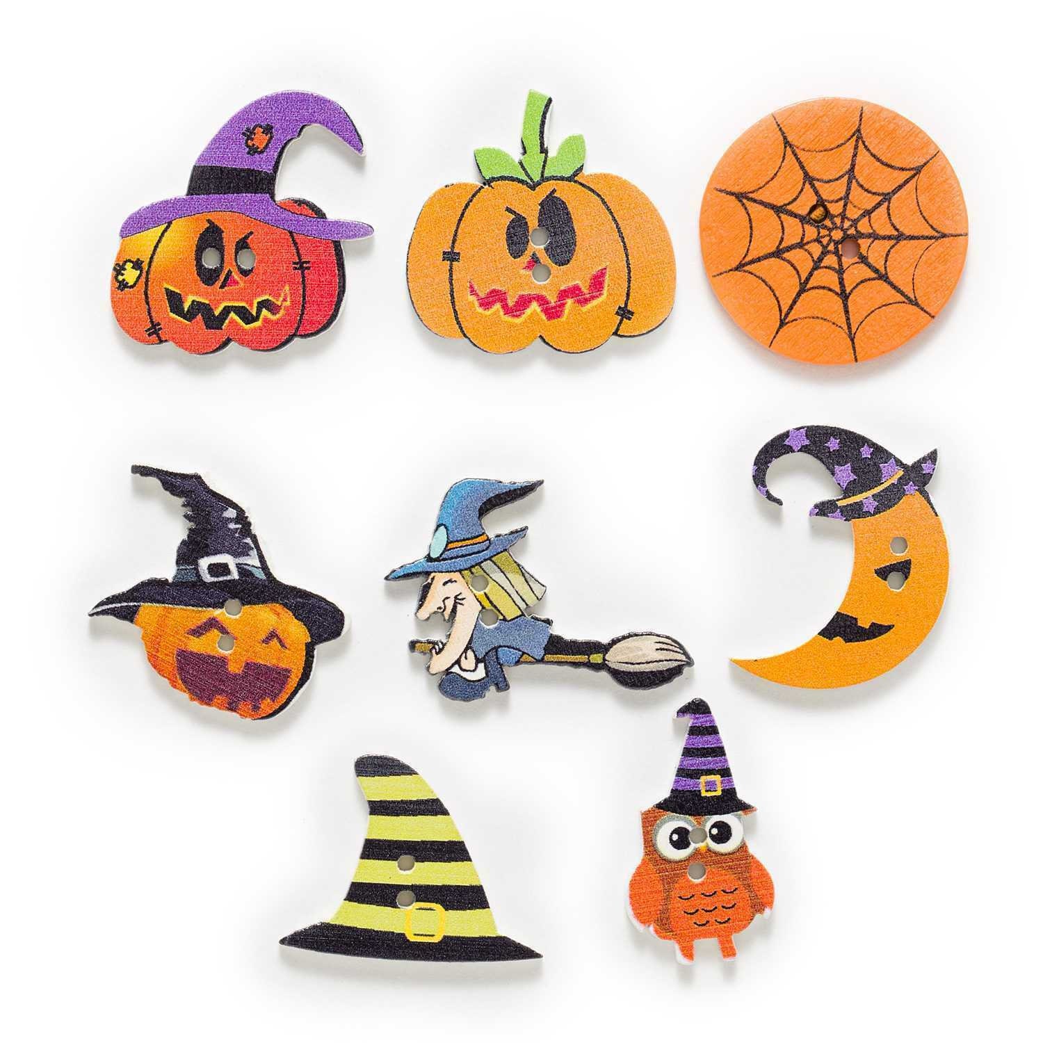 Halloween Buttons 10 Pieces Wood Buttons CC