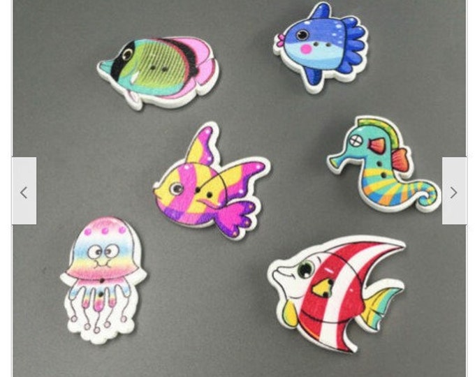 Fish and Other Sea Creatures Buttons  set of 10 / 304