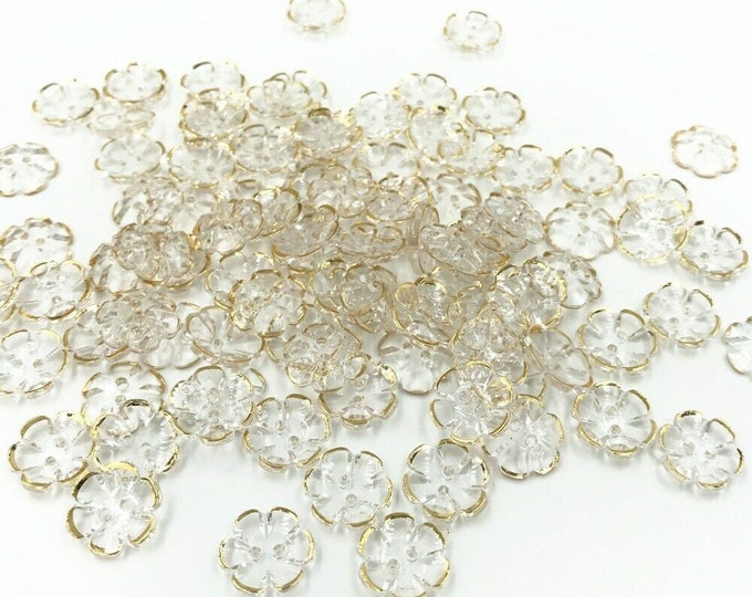 Buttons Crystal Clear Flowers Gold Edges set of 10/  223
