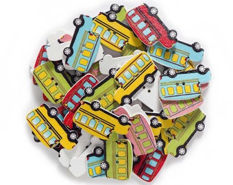 School Bus Wood Buttons 10 pieces  DD