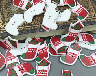 Christmas Stockings 2 hole Buttons  set of 10 / 505