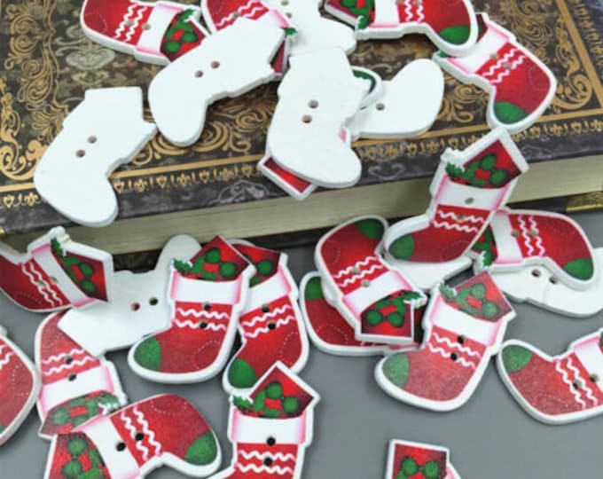 Christmas Stockings 2 hole Buttons  set of 10 / 505