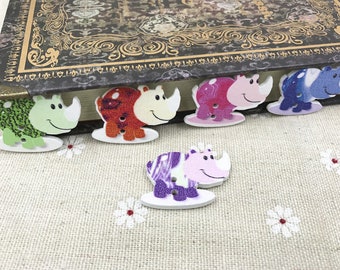 Rhinoceros Dye cut Buttons 2 holes colorful  set of 10 / 506