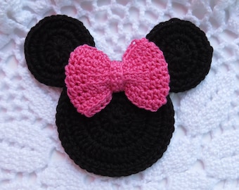 1 Pc NEGRO / ROSA Minnie Mouse Head Appliqué Embellishment Patch