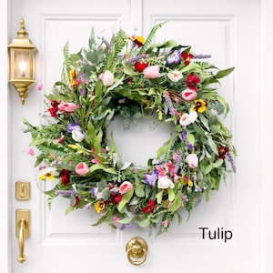 Levendige weidekrans 24 inch – bloemen deurdecor lente en zomer (nep)