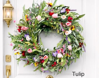 24 Inch Vibrant Meadow Wreath – Spring & Summer Floral Door Décor(faux)