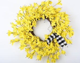 Spring Wreath | 18inch Wreath ｜Forsythia | Home decor | Front door wreath |