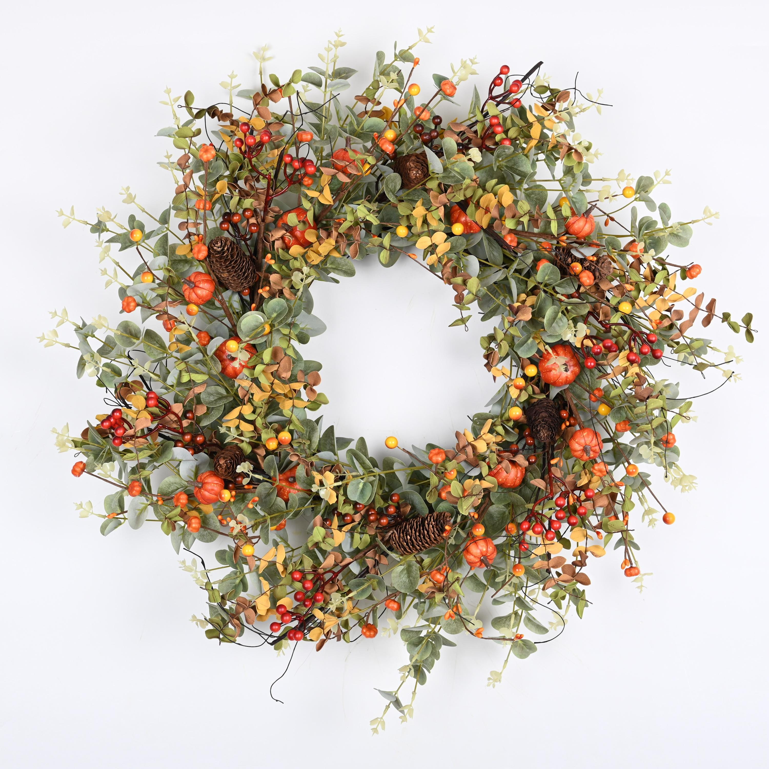 Festive Pumpkin and Berry Wreath 26-inch Autumn Harvest Décor | 26inch Wreath, front door wreath, all year round