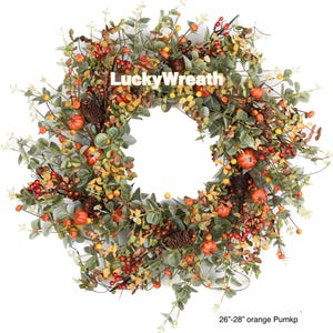 Pumpkin Berry Wreath: Autumn Harvest Eucalyptus Pinecone Decor (24-26 inch)(Faux)