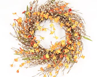24-Zoll-Herbst-/Herbst-Ernte-Zweigkranz - Gelb-Orange-Blumenherbstdekor