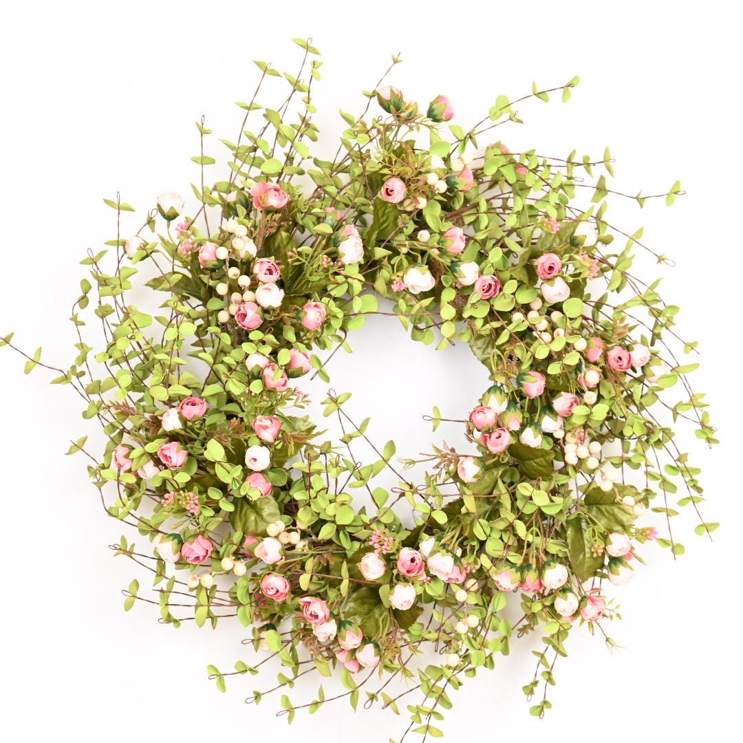 24-26 Inch Blush Rose Wreath – Romantic Spring & Summer Floral Décor ...