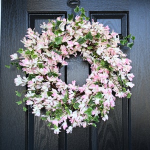 Pink Daisy Wreath: 26in Floral Berry Wreath, Front Door Decor