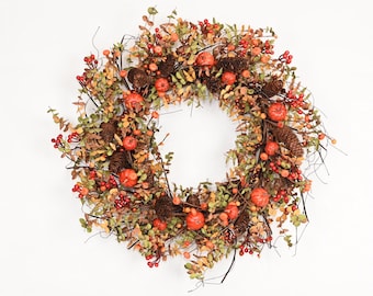 Herfstoogstkrans: een rustieke viering van herfstkleuren&quot;| Herfstkrans| 26 inch krans| Voordeurkrans | het hele jaar door.