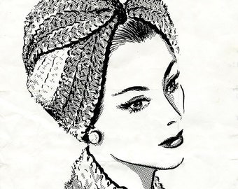 Crochet Pattern for Turban, vintage inspired hat crochet pattern, printed paper pattern, free shipping.