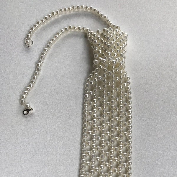 Pearl Tie Pattern, PDF How to Make a Vintage Pearl Beaded Necktie, DIY Woven Pearl Tie, Pearl Tie Necklace, Vintage Bead Necktie How to DIY