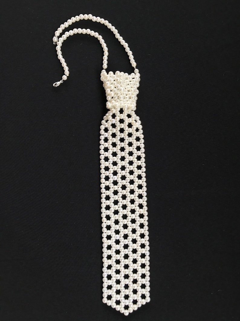 Pearl Tie Pattern, PDF How to Make a Vintage Pearl Beaded Necktie, DIY Woven Pearl Tie, Pearl Tie Necklace, Vintage Bead Necktie How to DIY image 6