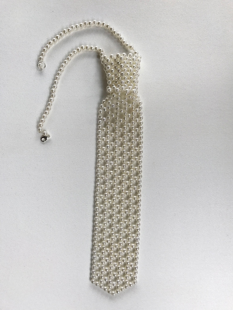 Pearl Tie Pattern, PDF How to Make a Vintage Pearl Beaded Necktie, DIY Woven Pearl Tie, Pearl Tie Necklace, Vintage Bead Necktie How to DIY image 4