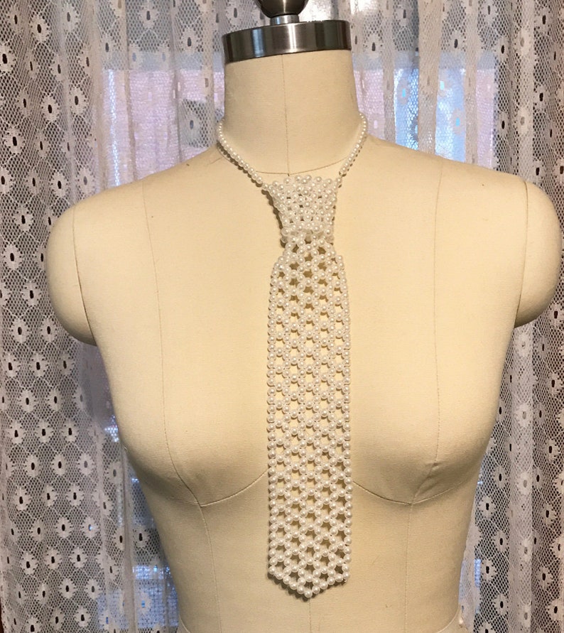 Pearl Tie Pattern, PDF How to Make a Vintage Pearl Beaded Necktie, DIY Woven Pearl Tie, Pearl Tie Necklace, Vintage Bead Necktie How to DIY image 5