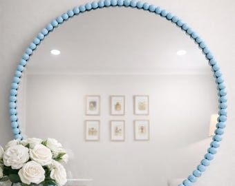 Beaded Round Mirror Nursery Custom Wooden Bobbin