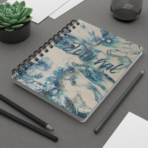 Blue Pouring paint Spiral Bound Journal