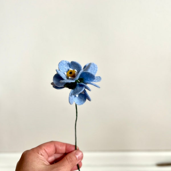 Handmade felt floral stems, blue Forget-me-Not flowers