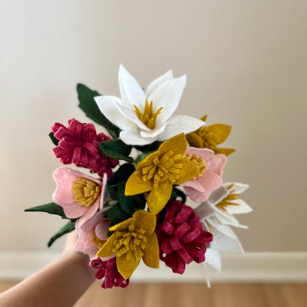 Handmade felt bouquet, spring summer felt flowers