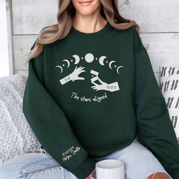 Personalized Witchy Bride Sweatshirt, Bridal Coven Custom Sweater, Future Mrs Initial And Date, Stars Moon Celestial Wifey Gothic Crewneck