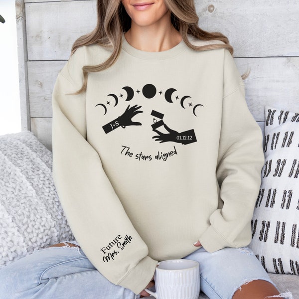 Personalized Witchy Bride Sweatshirt, Bridal Coven Custom Sweater, Future Mrs Initial And Date, Stars Moon Celestial Wifey Gothic Crewneck