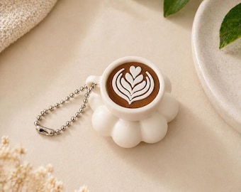 Latte Art Fidget Clicker Keychain – Cute Coffee Stress Toy, Aesthetic Anxiety Relief, Kawaii Desk Accessory, Mini Coffee Charm