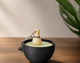Matcha Fidget Clicker Keychain | Cute Stress Relief Toy | Mini Matcha Bowl & Whisk Charm | Quiet Click Keyring | Desk Toy Gift