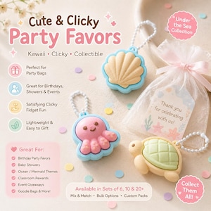 Adorables petits cadeaux sur le thème de l'océan | Porte-clés kawaii à clic | Cadeaux d'anniversaire sur le thème sous-marin | Breloques pour sacs sensoriels | Petits cadeaux pour pochettes-surprises de baby shower