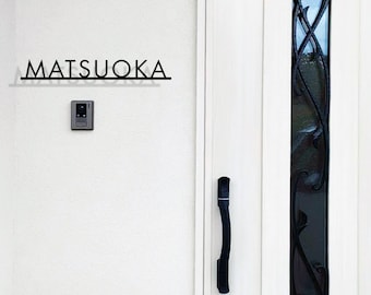Puede incluir: Una puerta blanca con un tirador negro y un panel de vidrio decorativo. El nombre "MATSUOKA" se muestra en negro, encima de un pequeño sistema de intercomunicación.