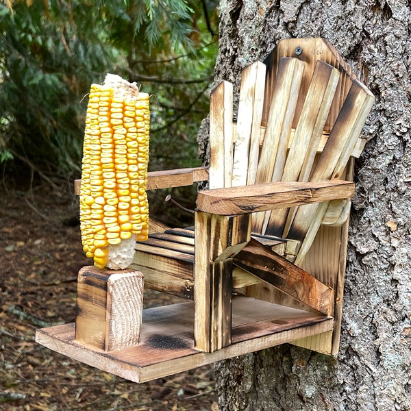 Rustic Reclaimed Pallet Wood Adirondack Chair Squirrel Feeder For Corn Cobs