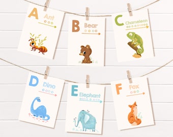 Alphabet Flashcards Printable | Montessori | Animals Educational Digital Cards | Instant Download |  Decor | Preschool Kindergarten Learning