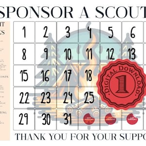 Modello di raccolta fondi modificabile (in Kittl) per scout, scegli un calendario per la data, raccolta fondi per il campo, raccolta fondi per scout, download jpg, svg, pdf e png