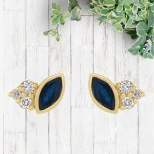 14K Yellow Gold Blue Sapphire & .05 CTW Diamond Earrings