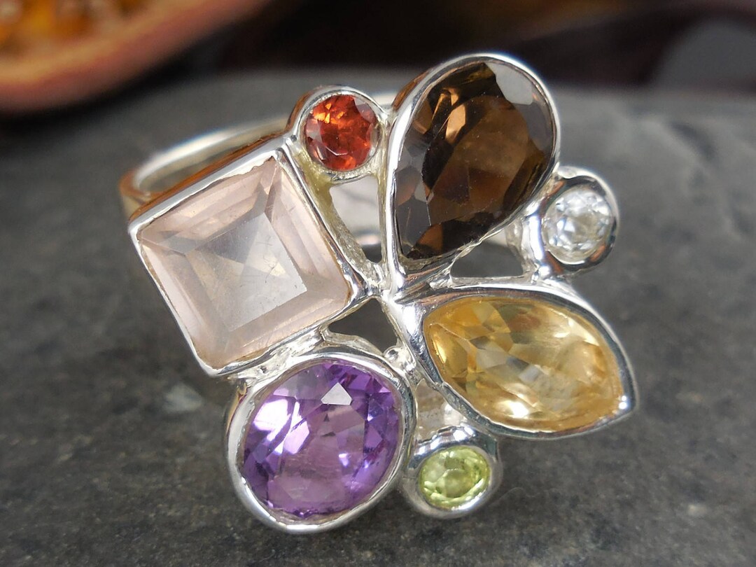 Multi-gemstone Sterling Silver Ring Size 7 - Etsy