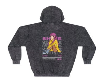 Unisex Mineral Wash Anime Girls Shine Hoodie