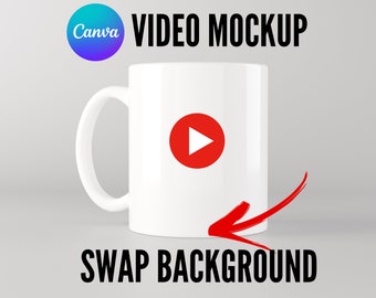 Canva mug mockup video template, Profesional spinning 11oz white mug mockup, Custom background, coffee cup mockup, 4096x4096 canva video 8s