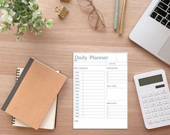 Pure White Daily Planner: Organize Your Day with Fresh Green Details!
